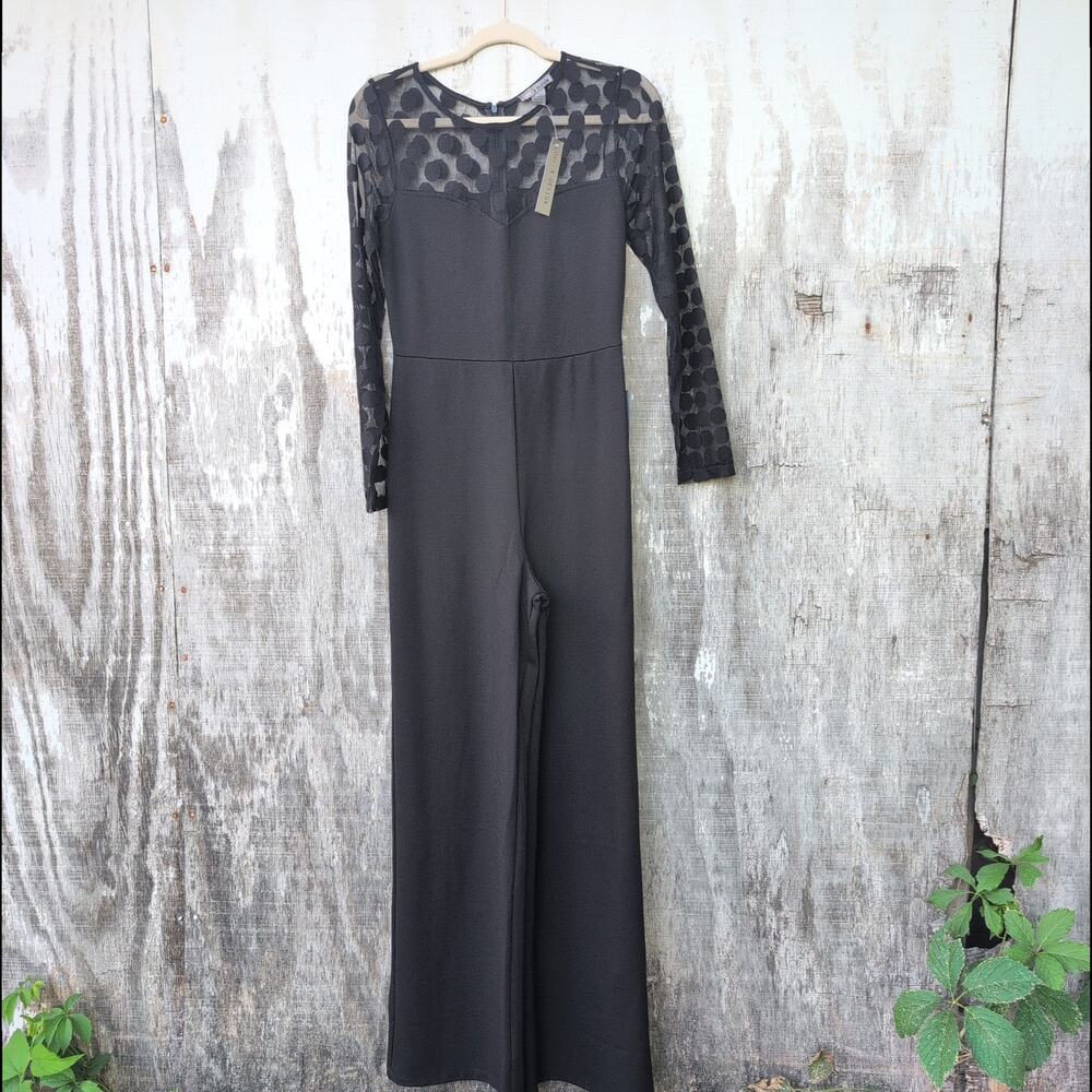 Love By Design NWT Jumpsuit Women's Med Mesh Polkadot Neckline PlayfulMinimalism